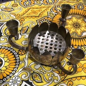 Vintage Reed and Barton Lotus Silverplate Metal Candelabra and Flower Frog